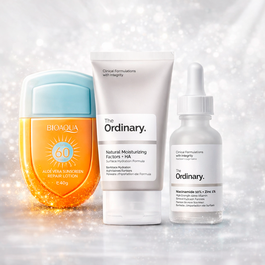 KIT THE ORDINARY NIACINAMIDE 10% AND ZINC 1% + NATURAL MOISTURIZING 100ML + PROTECTOR SOLAR BIOAQUA™  ALOE VERA
