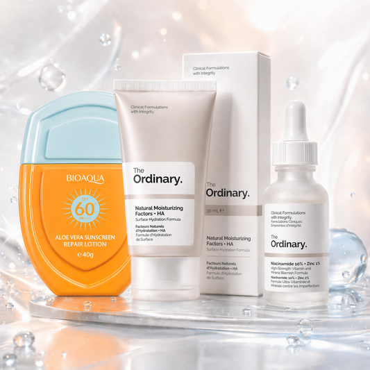 KIT THE ORDINARY™  NIACINAMIDA 10% & ZINC 1% + HIDRATANTE NARUTAL & ACIDO HIALURONICO + PROTECTOR SOLAR ALOE VERA